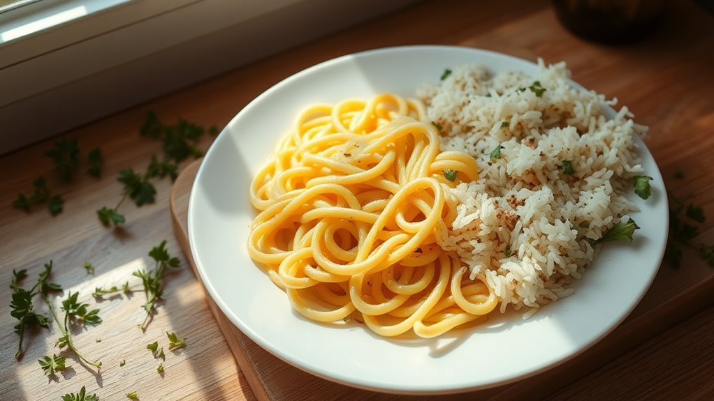 cooked noodles and grains